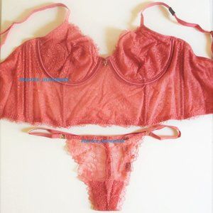 38C/L VICTORIA SECRET Unlined Long Line Bra Top Set Bustier V-String panty lace